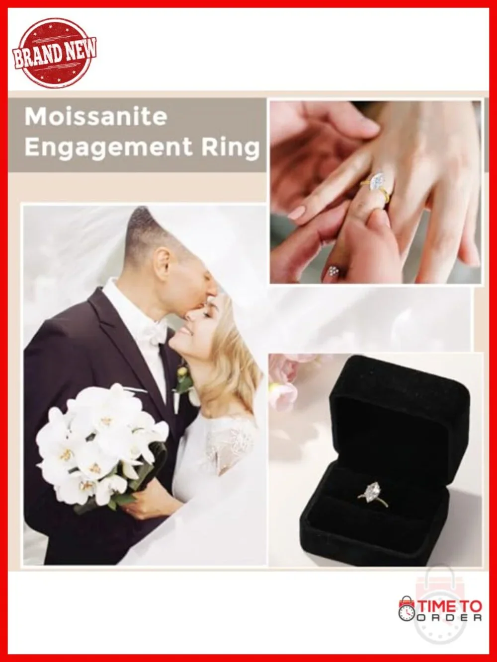 4CT Marquise Cut Moissanite Engagement Ring, 14K Gold Plated Solitaire, Size 8